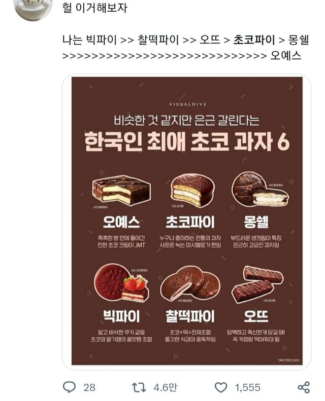 한국인 최애 초코 과자들