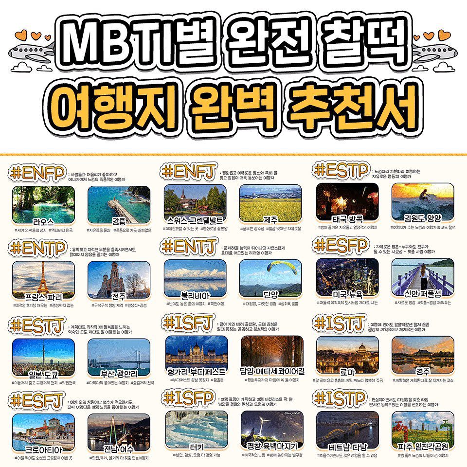 MBTI별 장소합 찰떡인 여행지 추천집