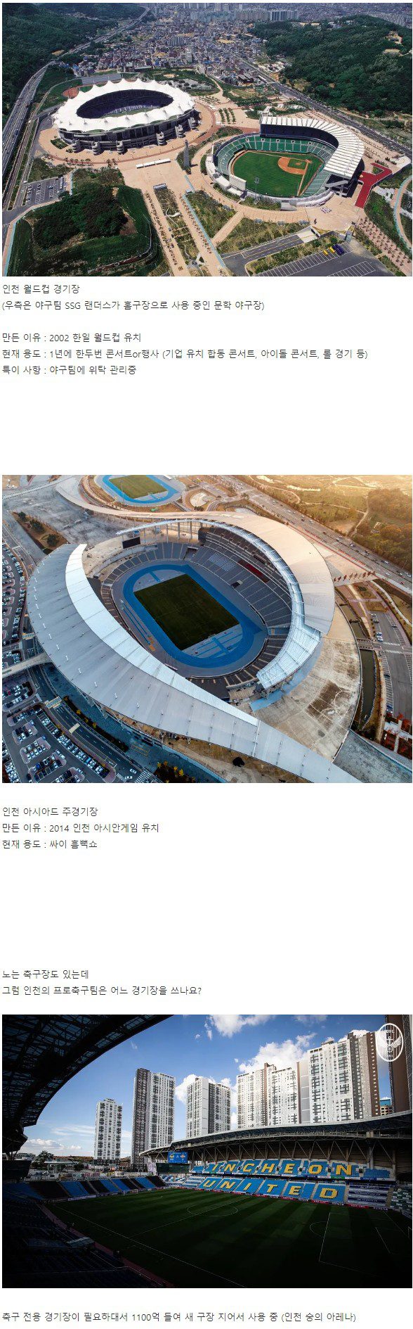 인천에서 주인 없이 놀리고 있는 대형 경기장들